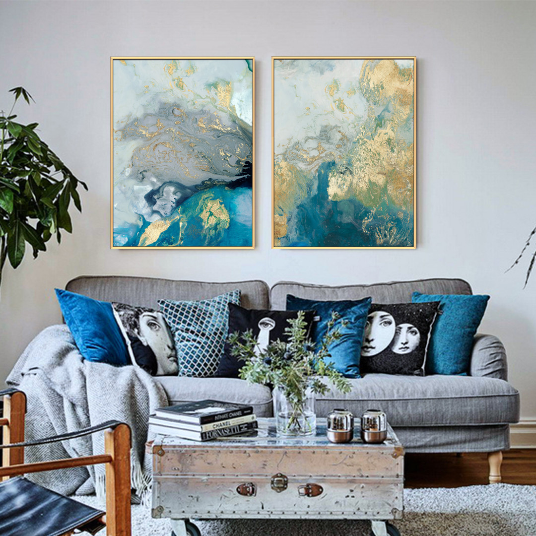 客厅沙发背景墙抽象组合装饰画 玄关走廊晶瓷画 墙画 鎏金盆地